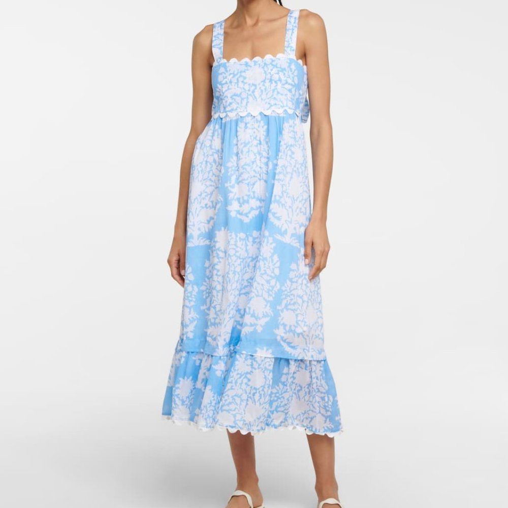 Juliet Dunn London Tie Shoulder Dress Size 1 Blue and White Floral